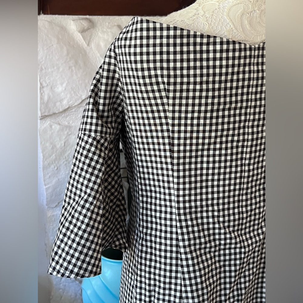 TOPSHOP BLACK AND WHITE GINGHAM CHECKERED COAT/JACKET OR DRESS SZ 12 NWT - Picture 4 of 11